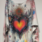 LOOWIE POHR Red Heart Round Neck Knit Printed Sweater