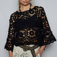 POL Clothing Round neck 3/4 sleeve crochet cropped top O/S