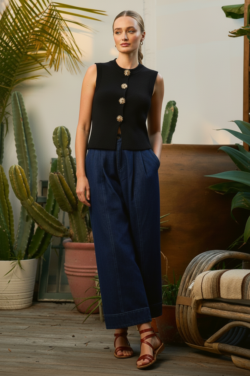 Jade by Jane Sleeveless Vest Button Down Sweater