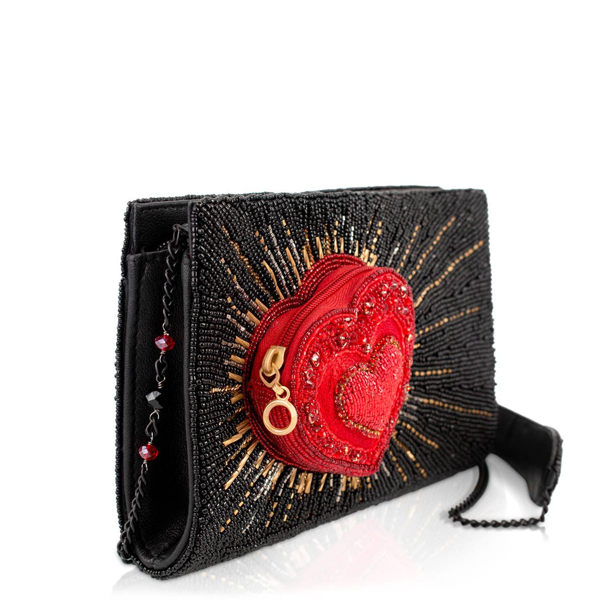 Mary Frances Stole My Heart Black with Red Heart Handbag