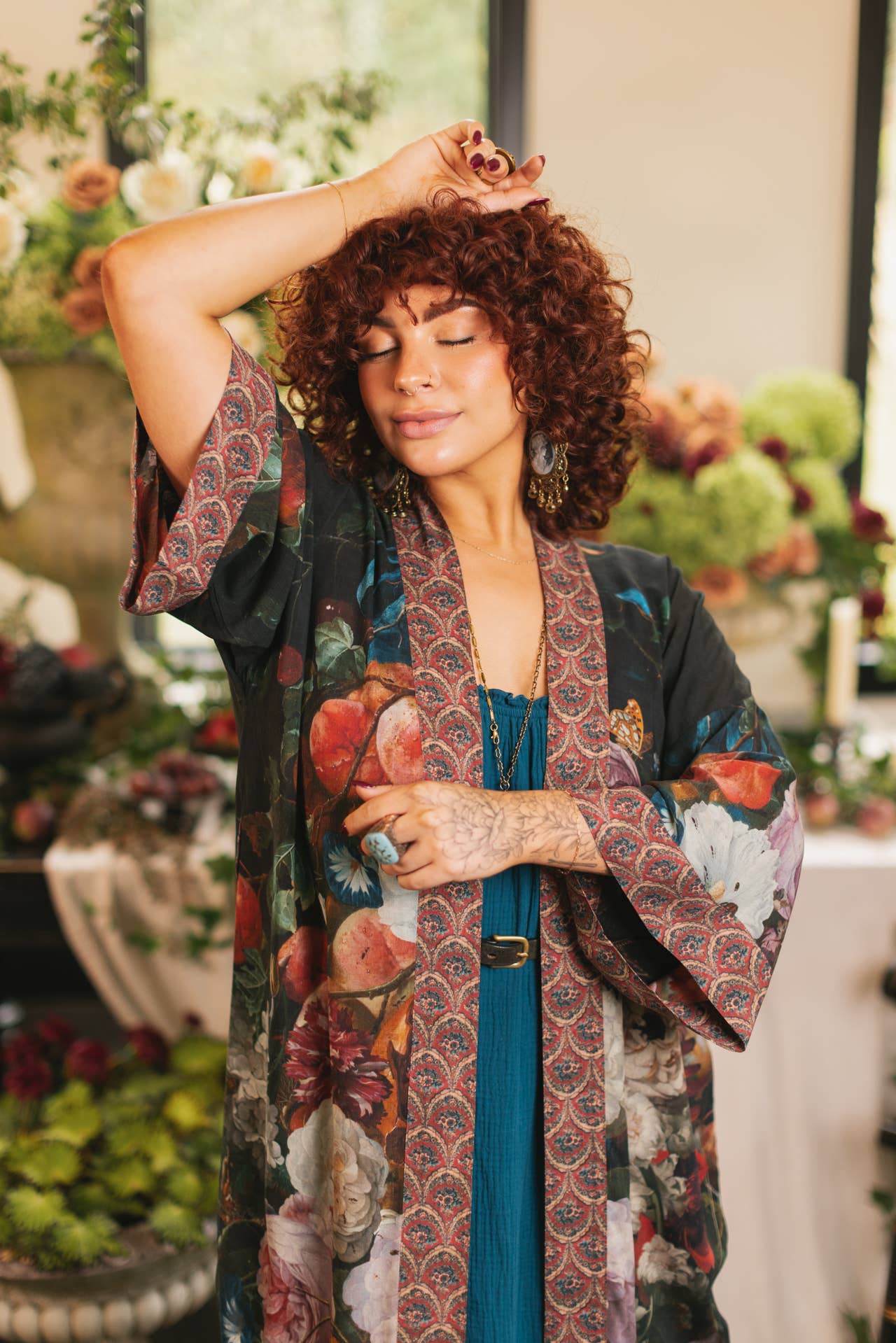 Market of Stars Flight of Fancy Opera Duster Kimono Robe Hummingbird Print