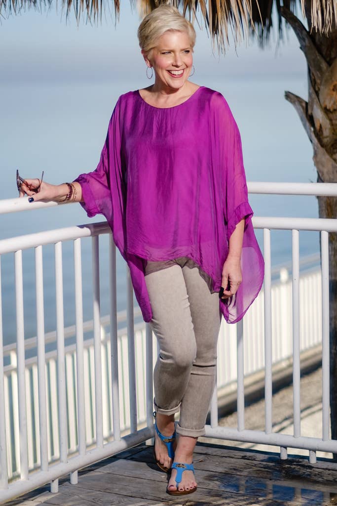 Tina Stephens Made in Italy Sofia Silk Kaftan Top One Size