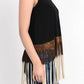 T-Party Tri Color Dip Dye Fringe Sleeveless Top