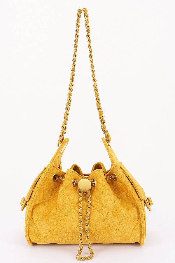 Quilted Suede Chain Drawstring Shoulder Bag
