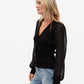 SIX/FIFTY Celeste Mixed Media sheer Blouson Sleeve Sweater