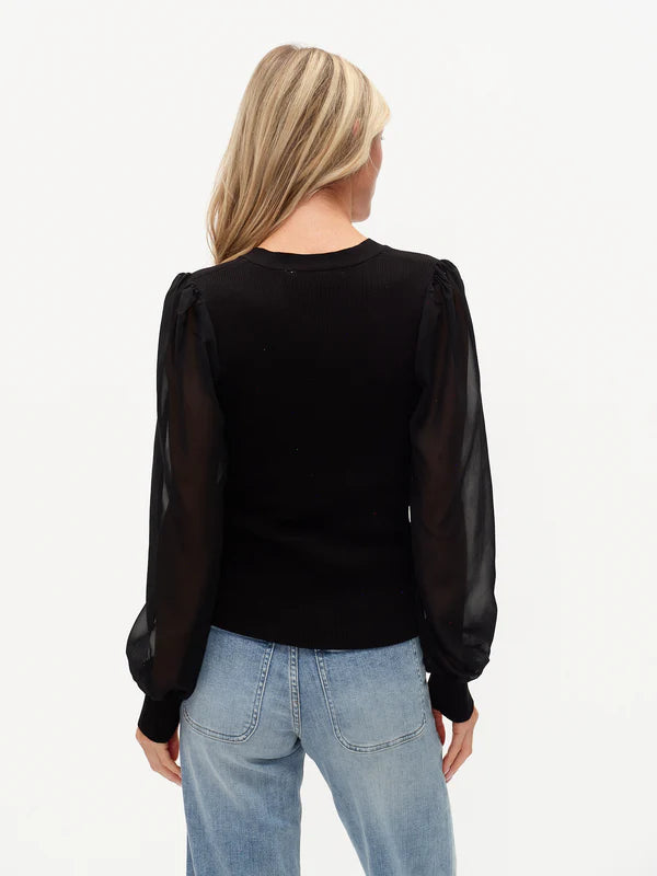 SIX/FIFTY Celeste Mixed Media sheer Blouson Sleeve Sweater