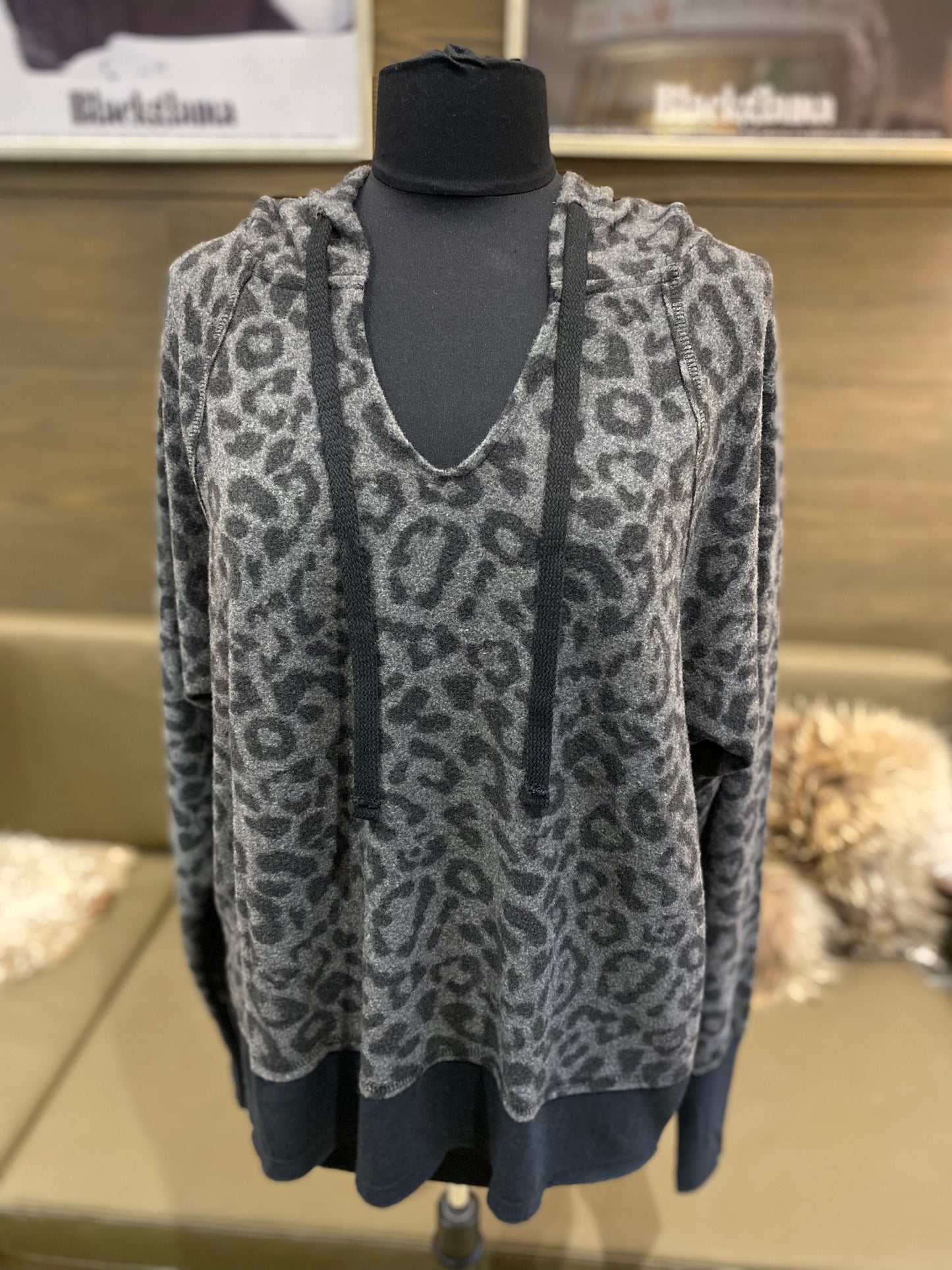 Jupee Brushed Charcoal Black Leopard Hoodie Top