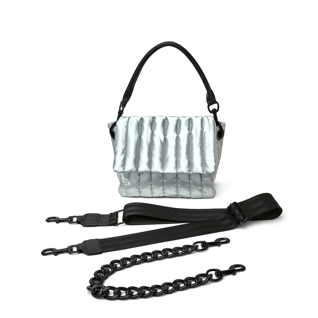 Think Royln Women's Quilted Bar Bag Pearl Gray Gunmetal Chain
