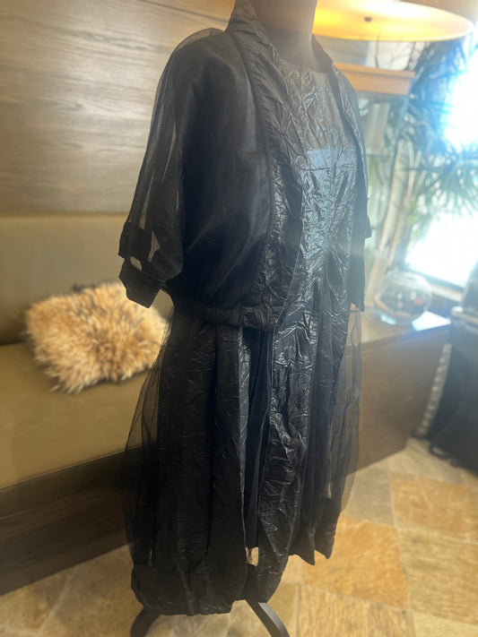 Gershon Bram Iris Black Mesh and Leather Look Trimmed Jacket Party Wear