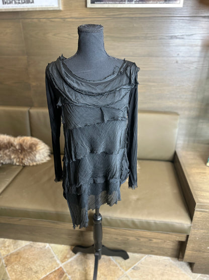 Silk Kaftan Long Sleeve Black Layered Silk Top One Size