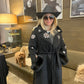 Regina Cashmere Blend Trench Style Coat with Fox Cuffs, Custom Bling and Shoulder Epaulets