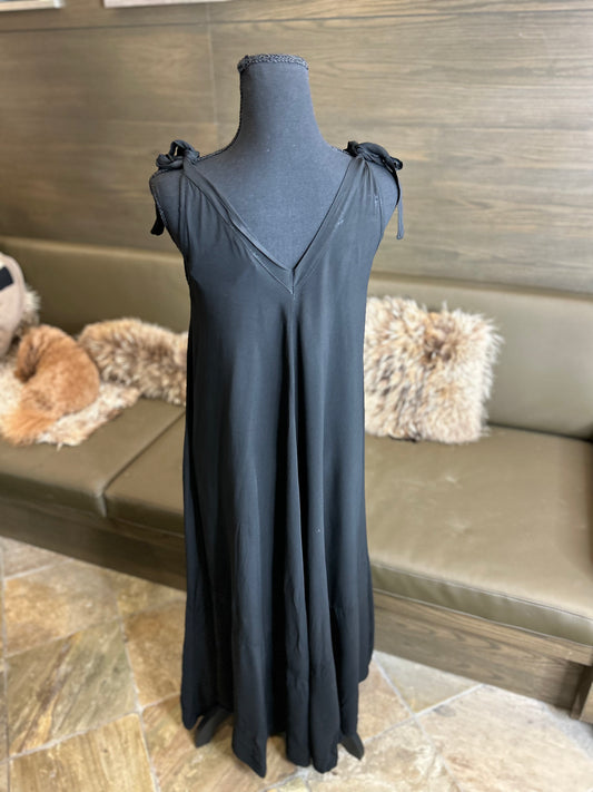 Gigi Moda Double V Neck Maxi Dress w/ Ties on Shoulder One Size Fits Most