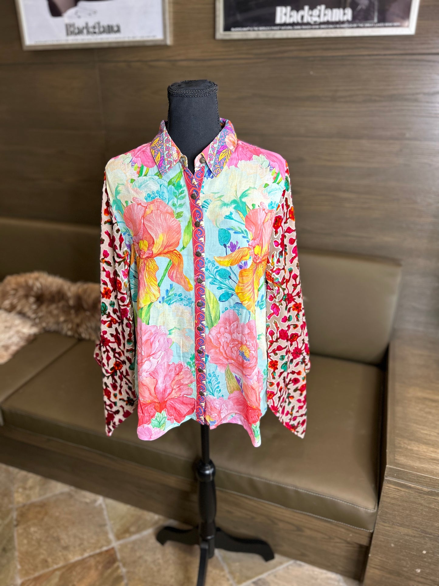 Aratta Stunning Florals Button Down Blouse Shirt