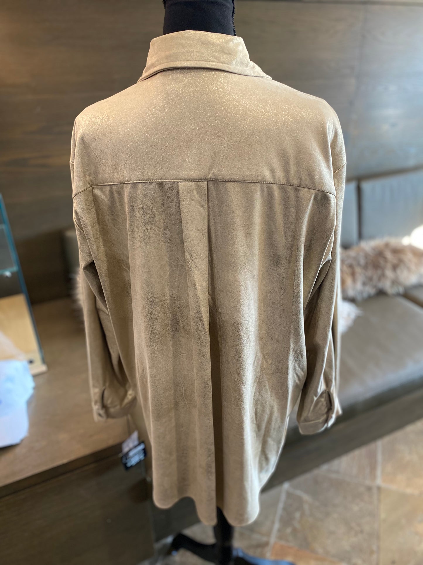 Insight Gold Leather Look Shacket Shirt Jacket Yellowstone Inspired