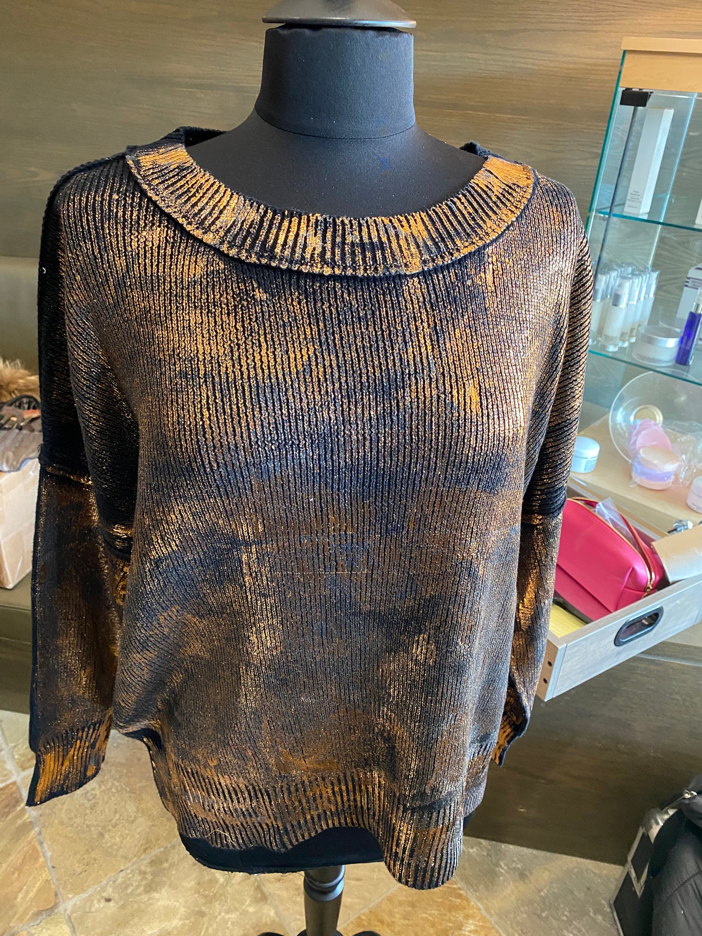 Nu Vintage Gold Foil Patch Sweater Top