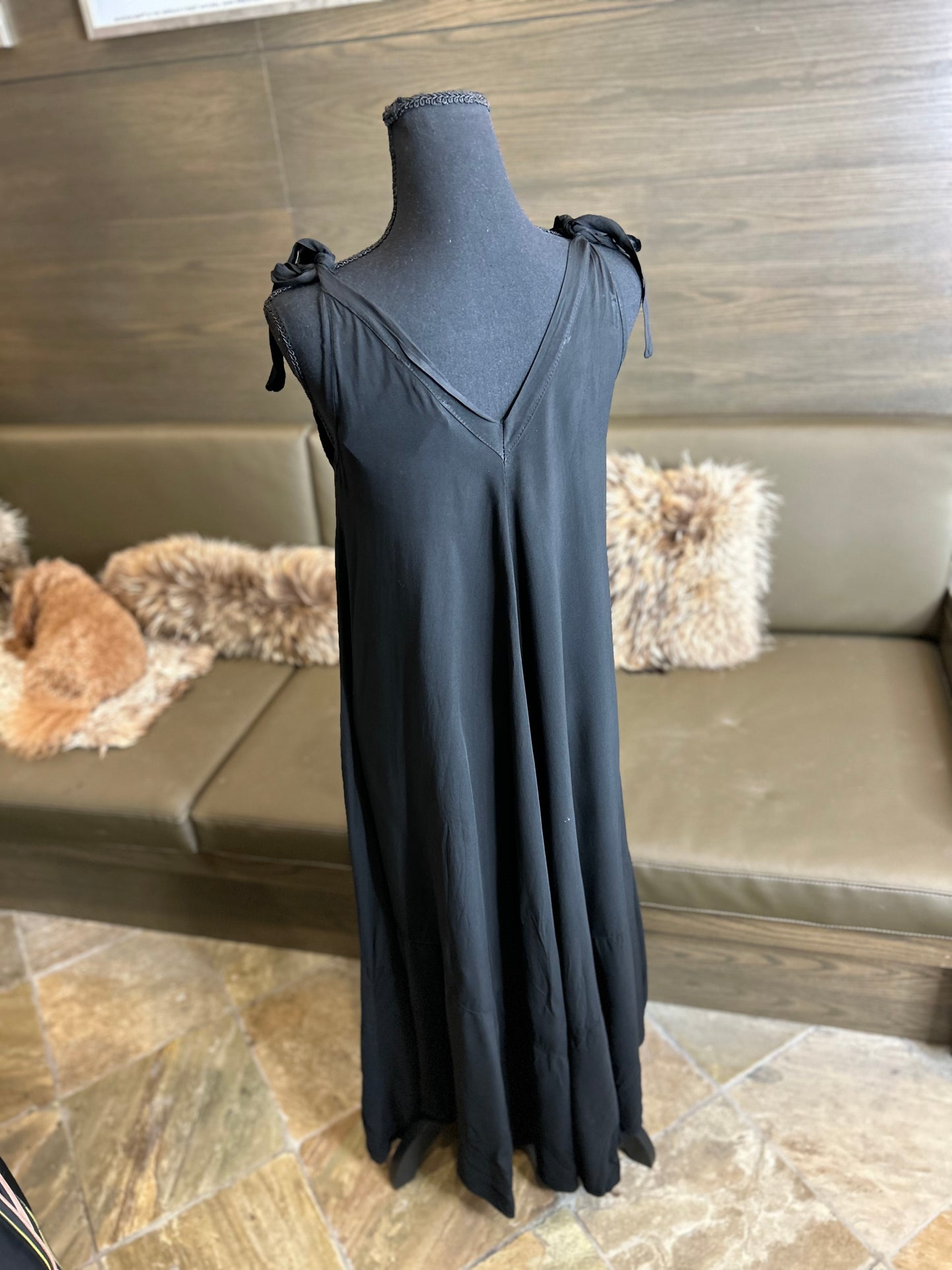 Gigi Moda Double V Neck Maxi Dress w/ Ties on Shoulder One Size Fits Most