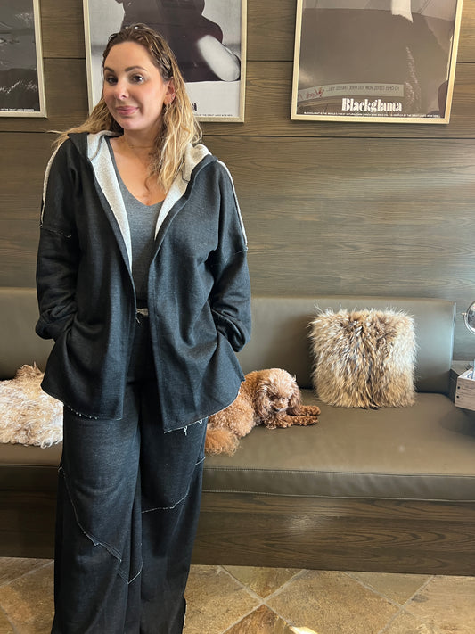 Kylie Paige Two-tone Grey French Terry Tops Cardigan Hoodie